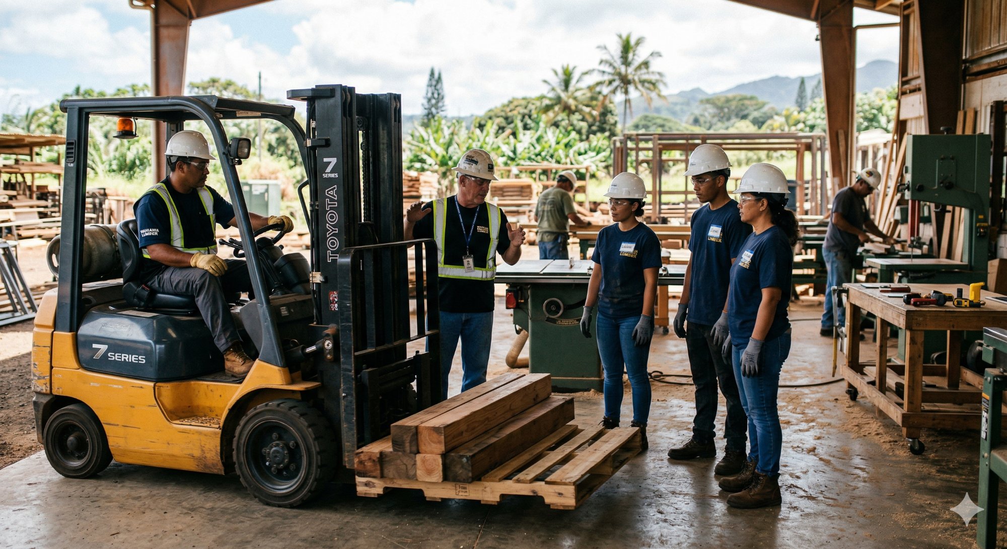 Forklift operation training at warehouse